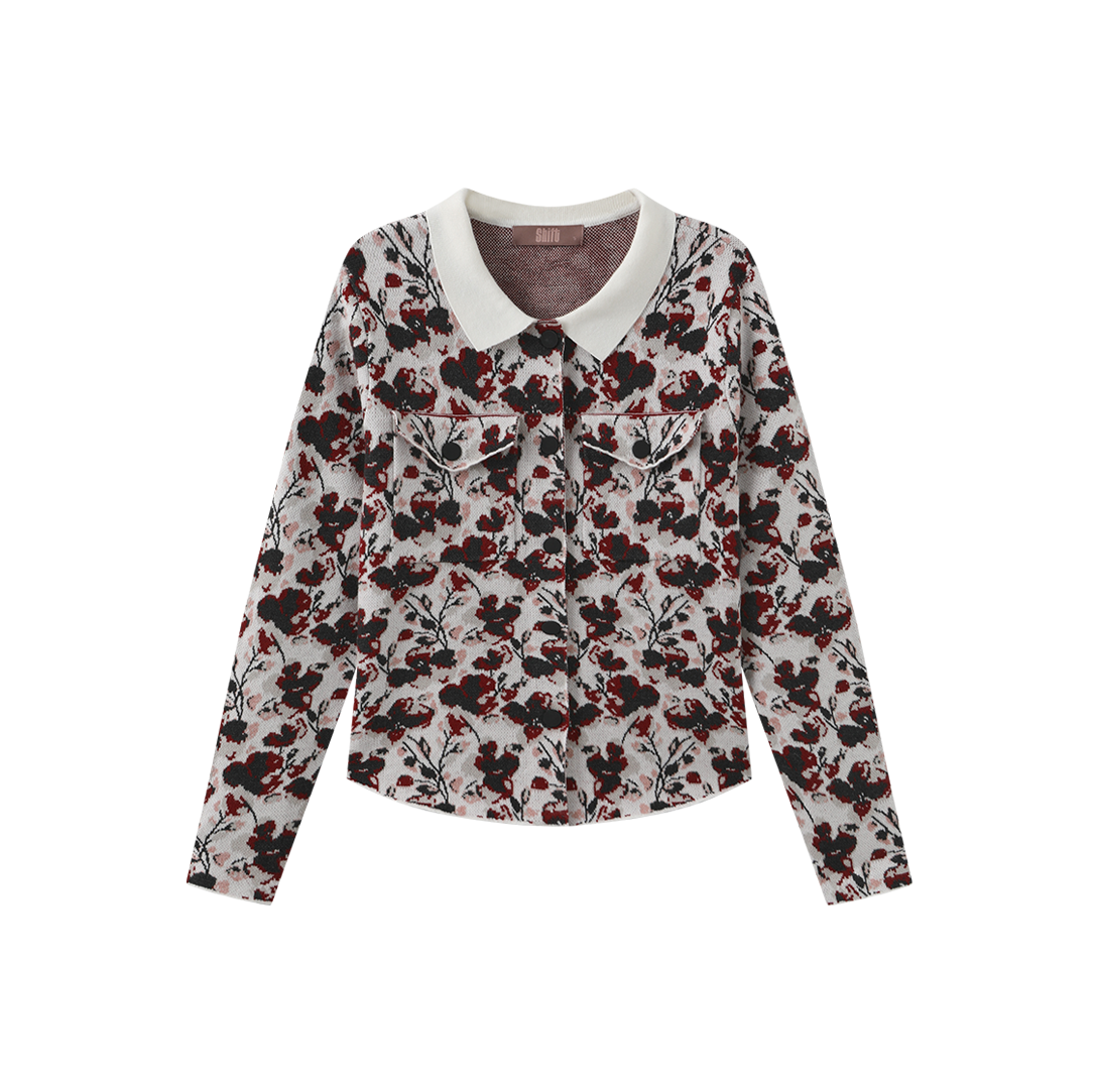 Collared Printed Knit Cardigan