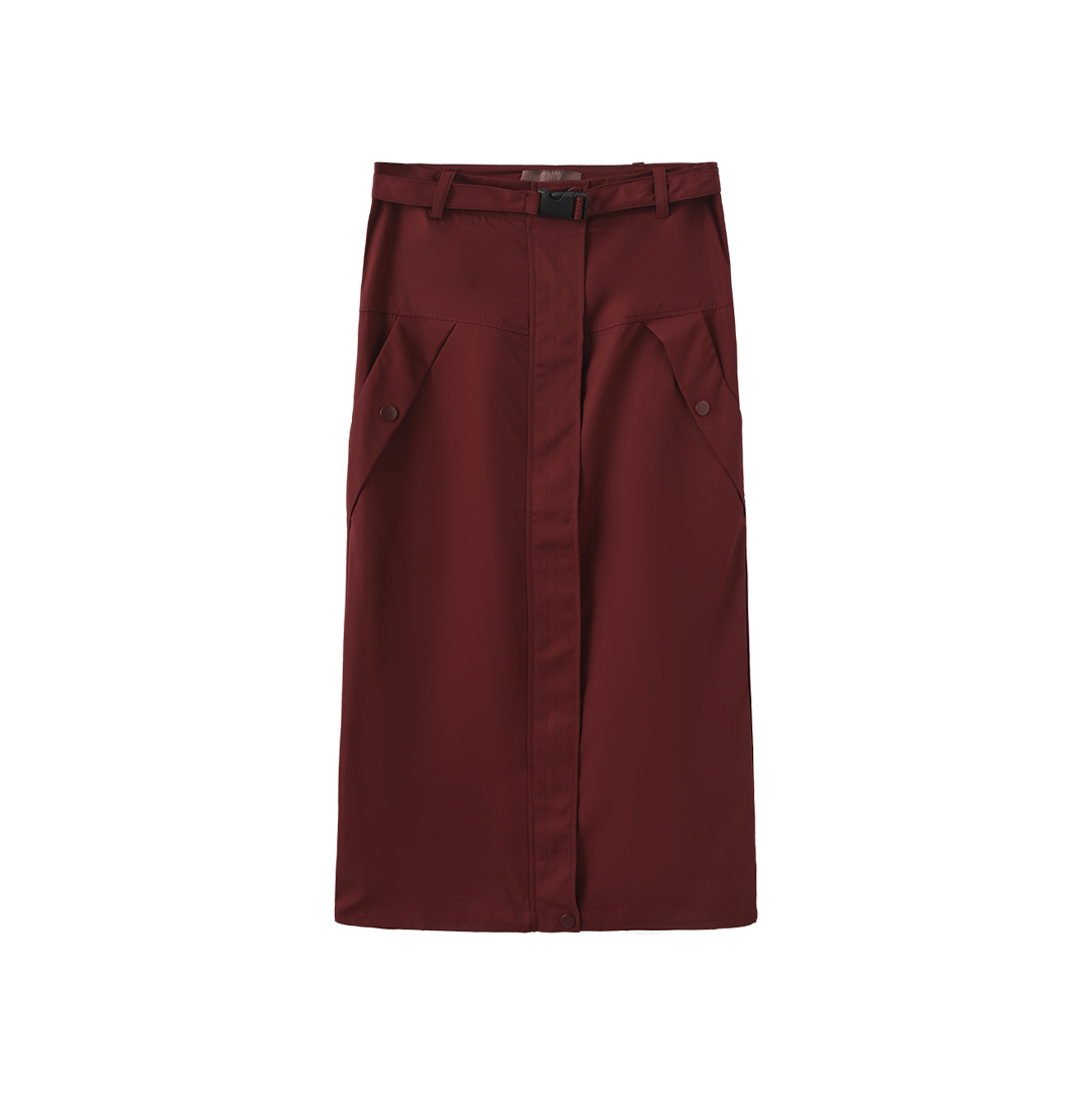 Zipper Belted Midi Skirt