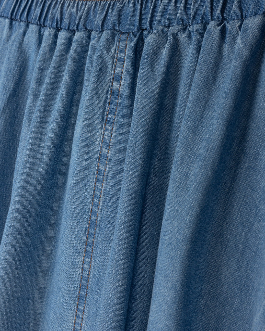 Gathered Elastic Waist Maxi Denim Skirt