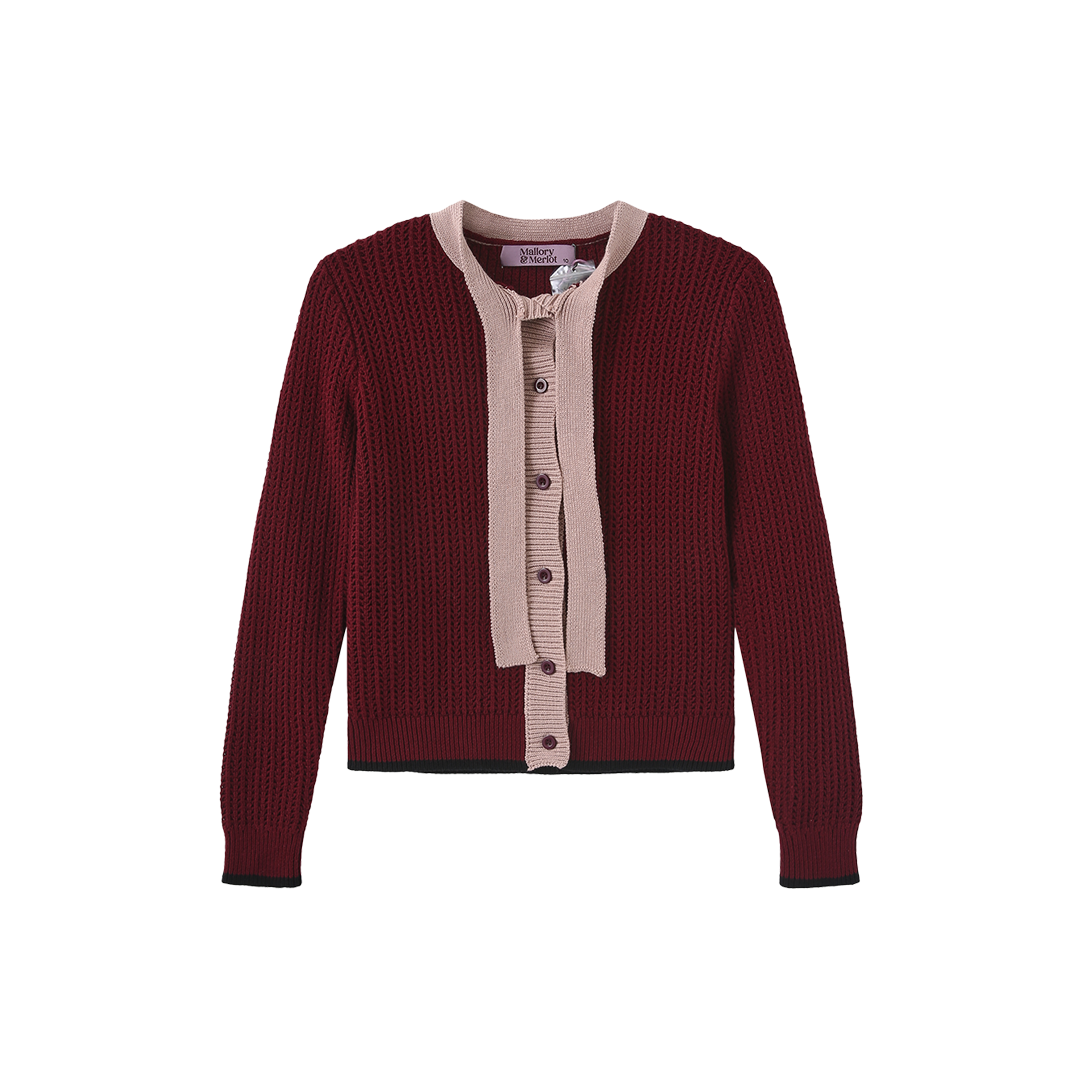 Cotton Ribbed Neck Bow Cardigan