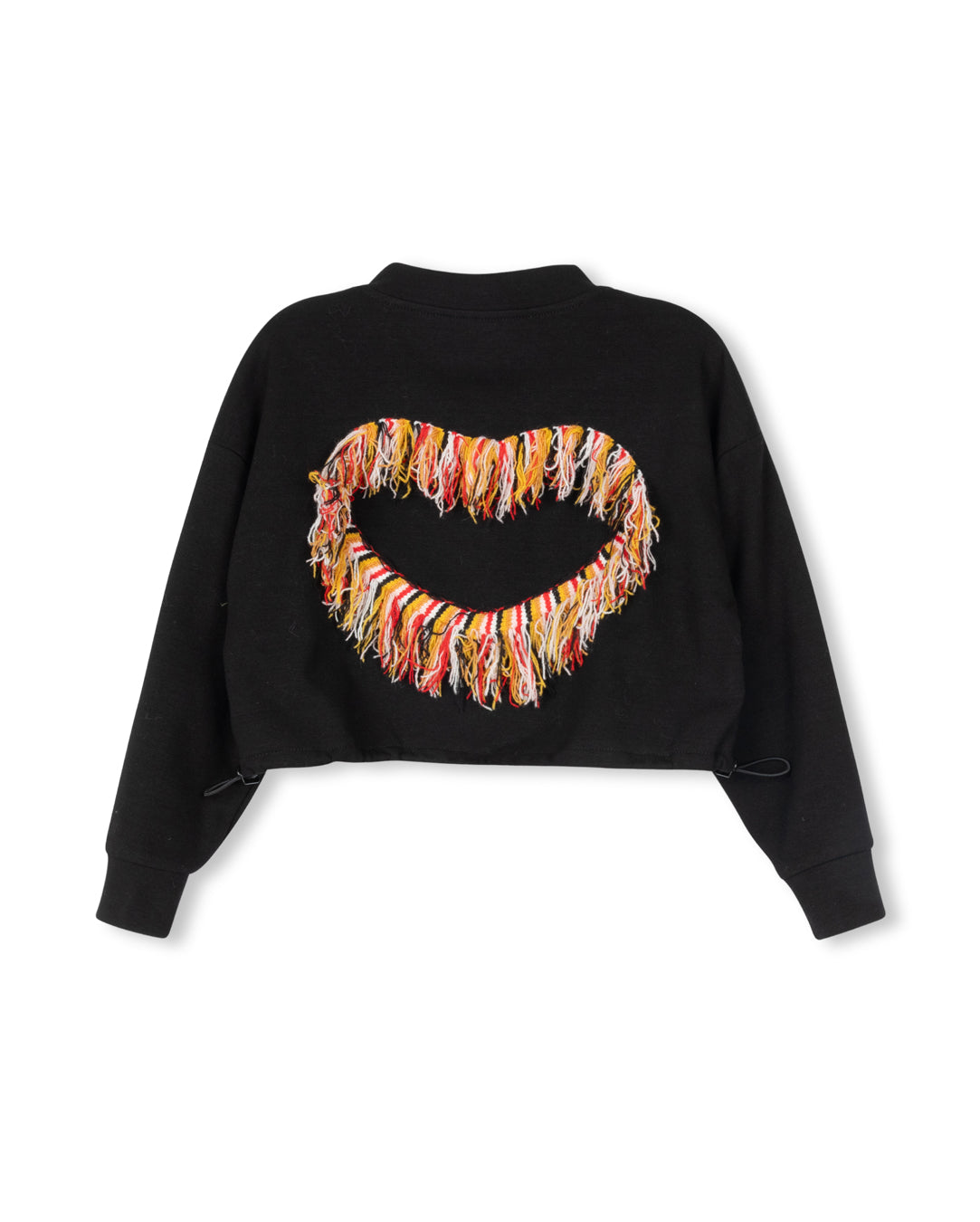 Striped Heart Fringed Bomber Sweatshirt