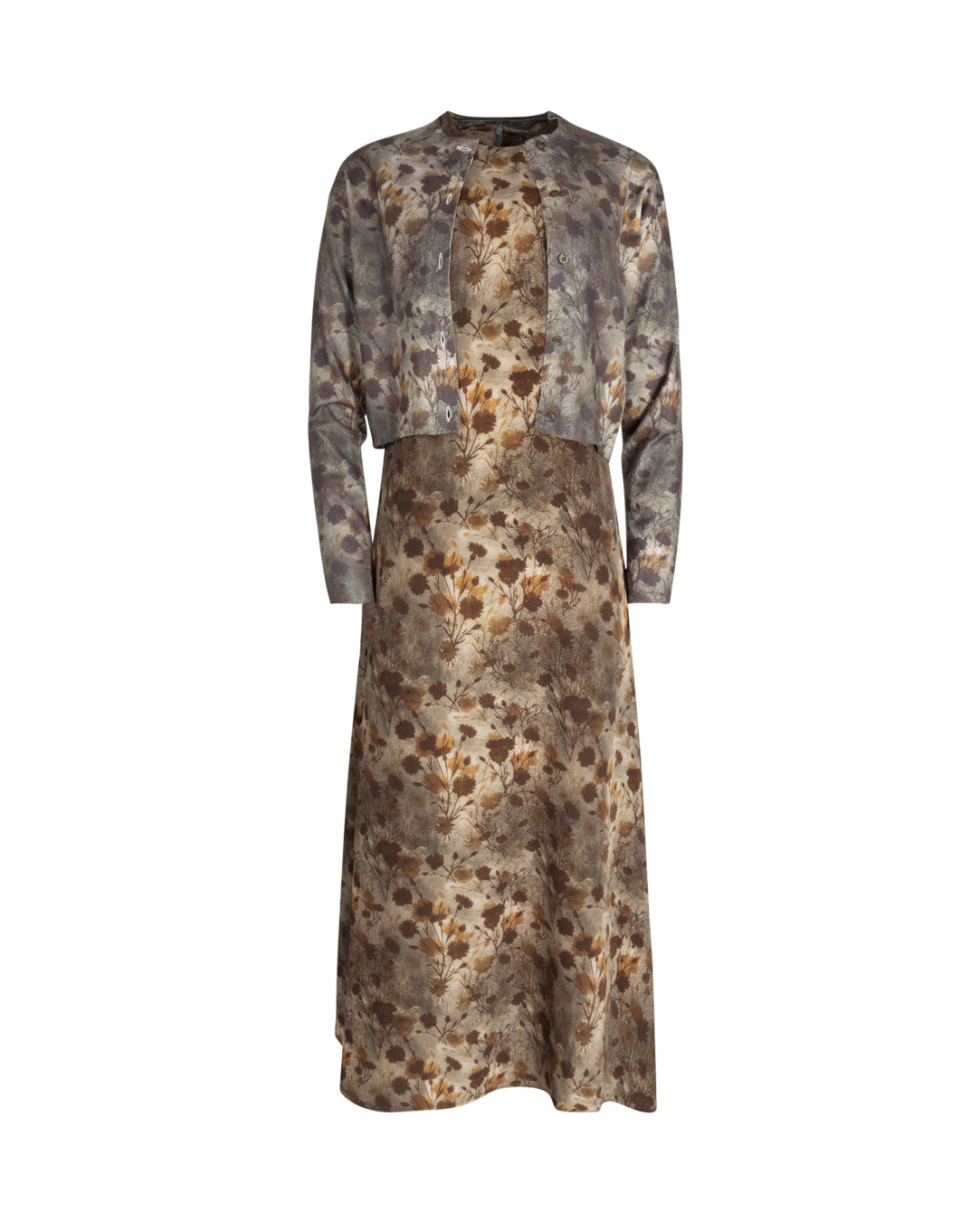 Printed Silk Jumper & Knit Cardigan