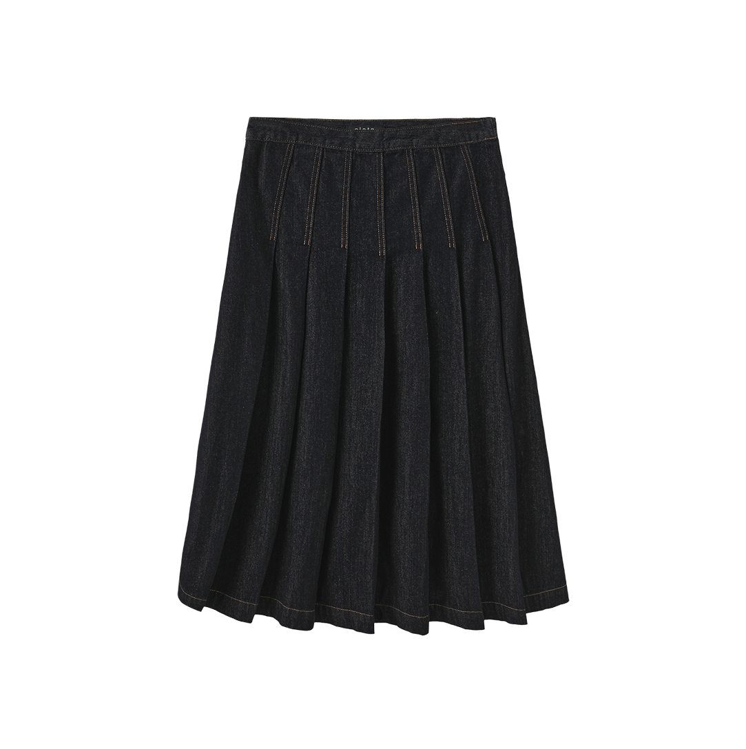 Box Pleat Denim Skirt