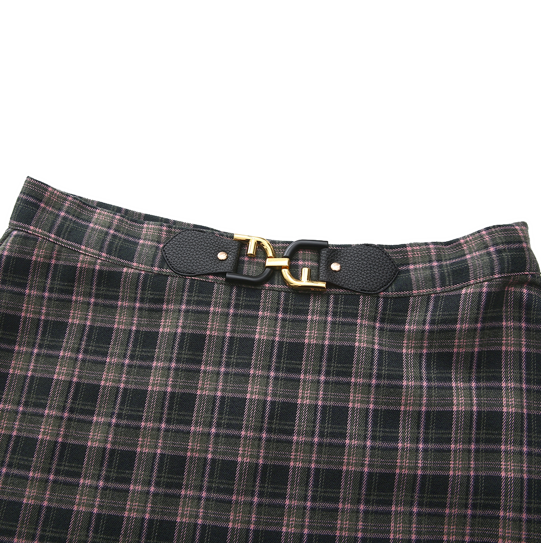 Plaid Buckle Detailed Skirt