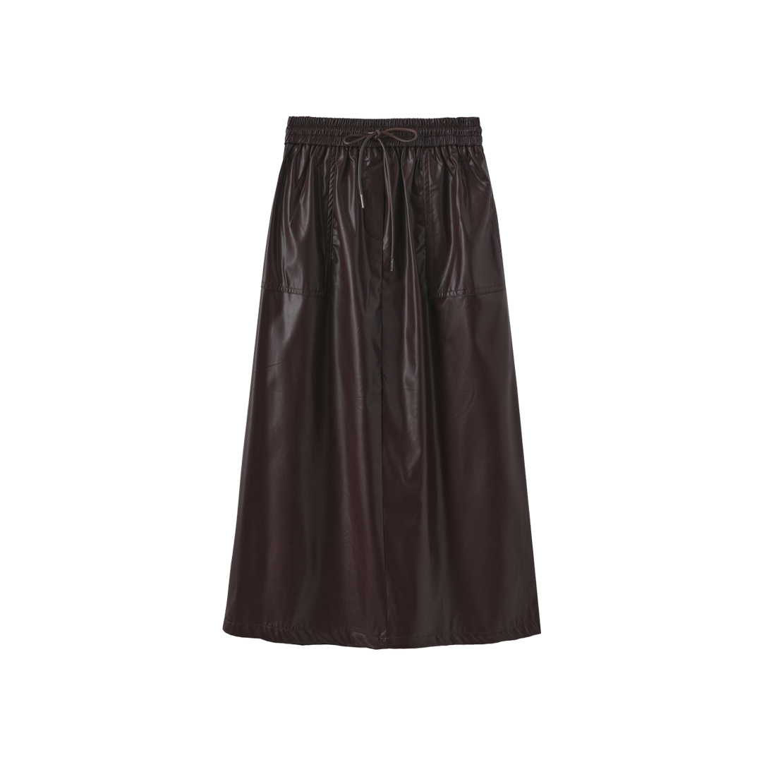 Burgundy Leather Drawstring Skirt