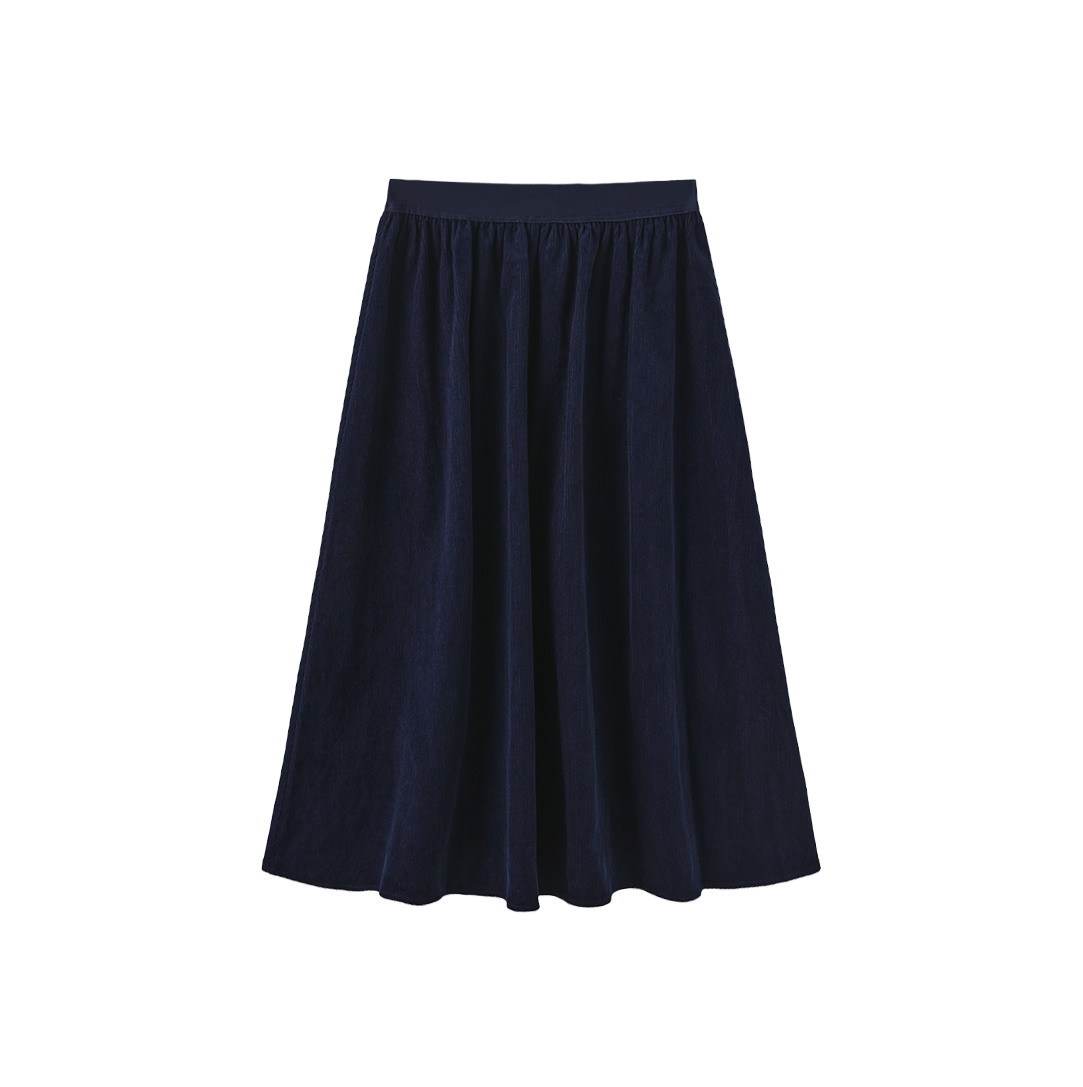 Elastic Waist Corduroy Midi Skirt