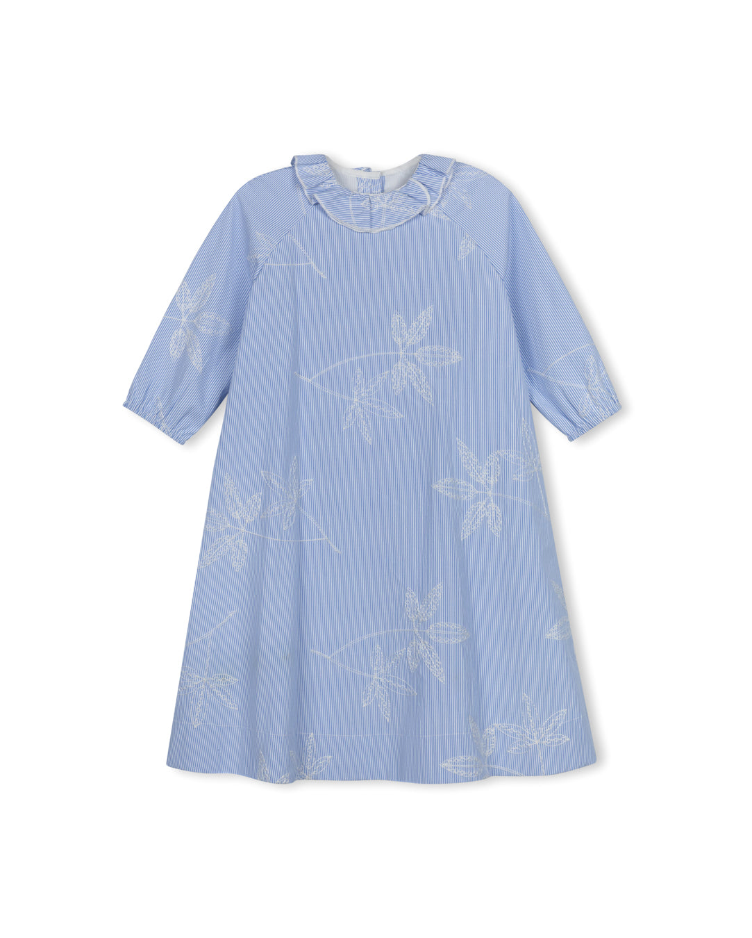 Pinstriped Ruffle Collar Swing Dress