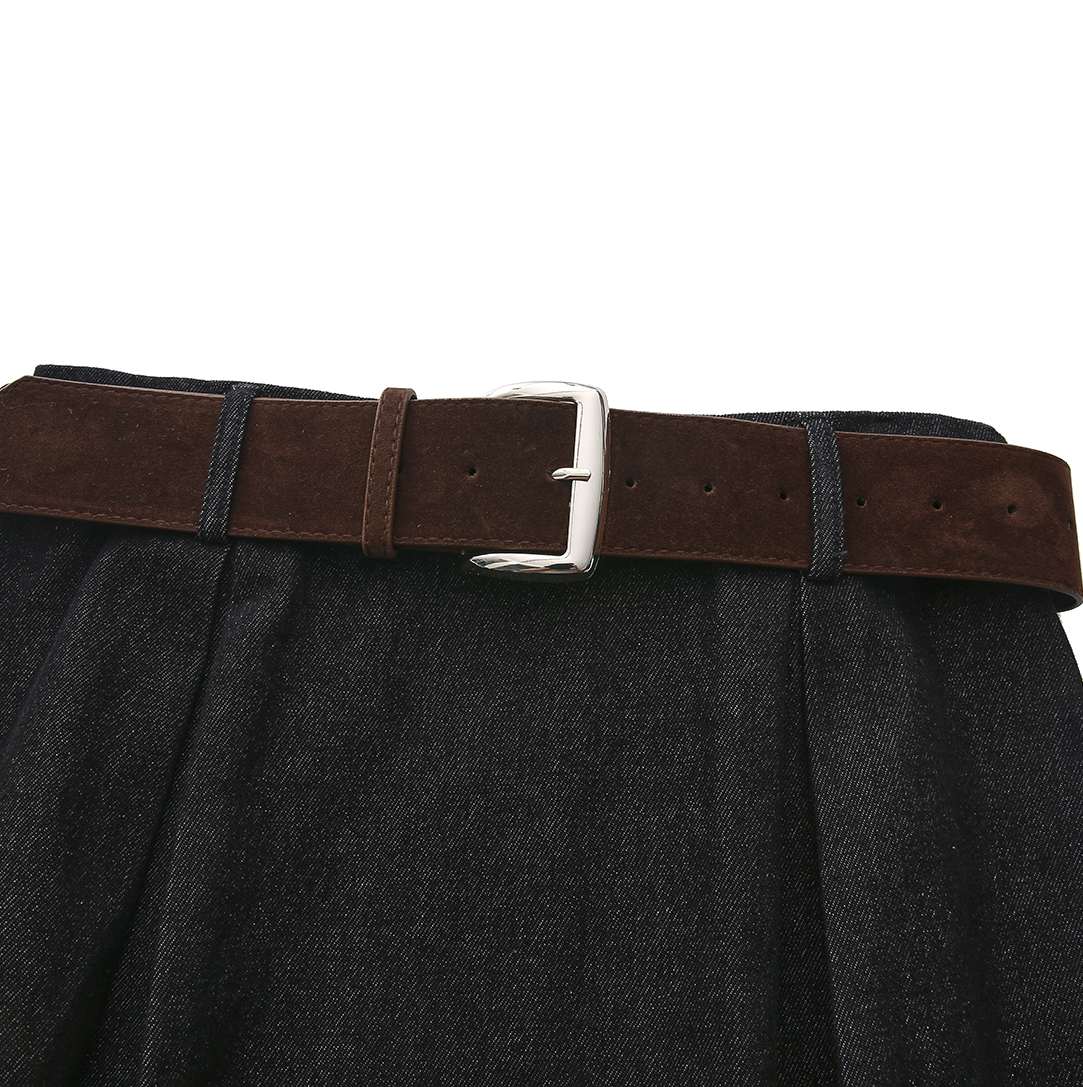 Suede Belt Denim Skirt