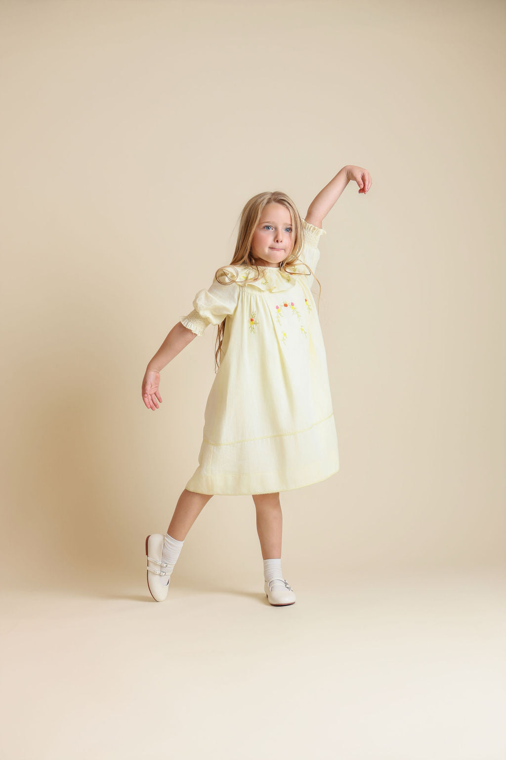 Textured Cotton Ruffle Collar Dress