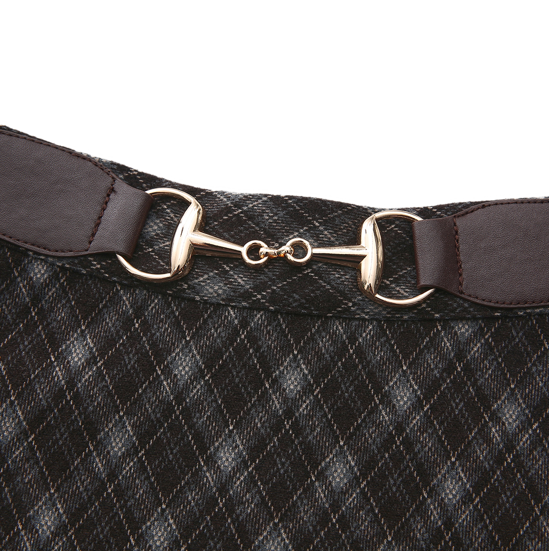 Belted Plaid Wool Skirt