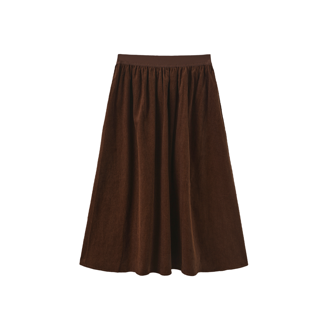 Elastic Waist Corduroy Midi Skirt