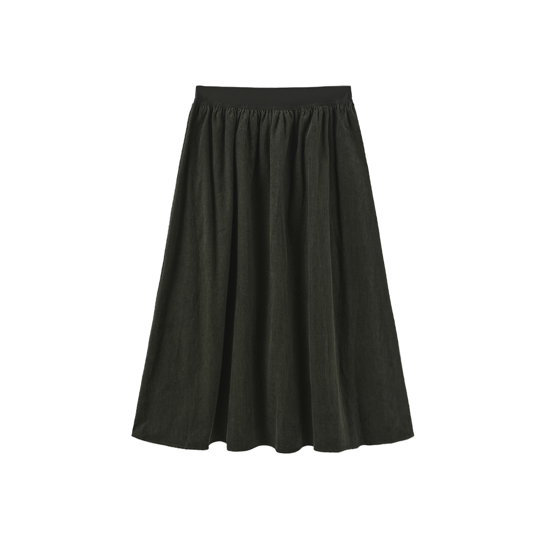 Elastic Waist Corduroy Midi Skirt