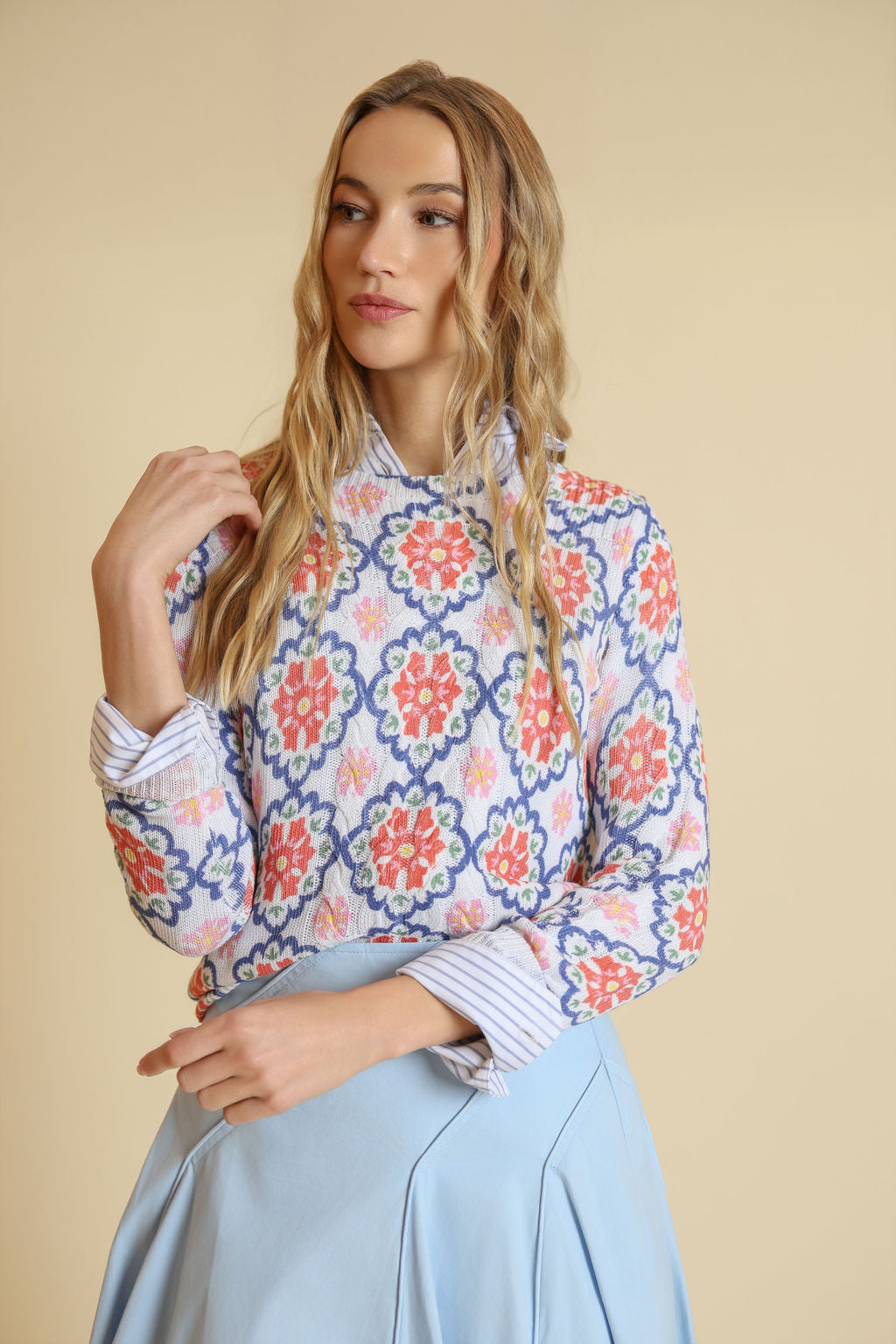 Striped Floral Sweater