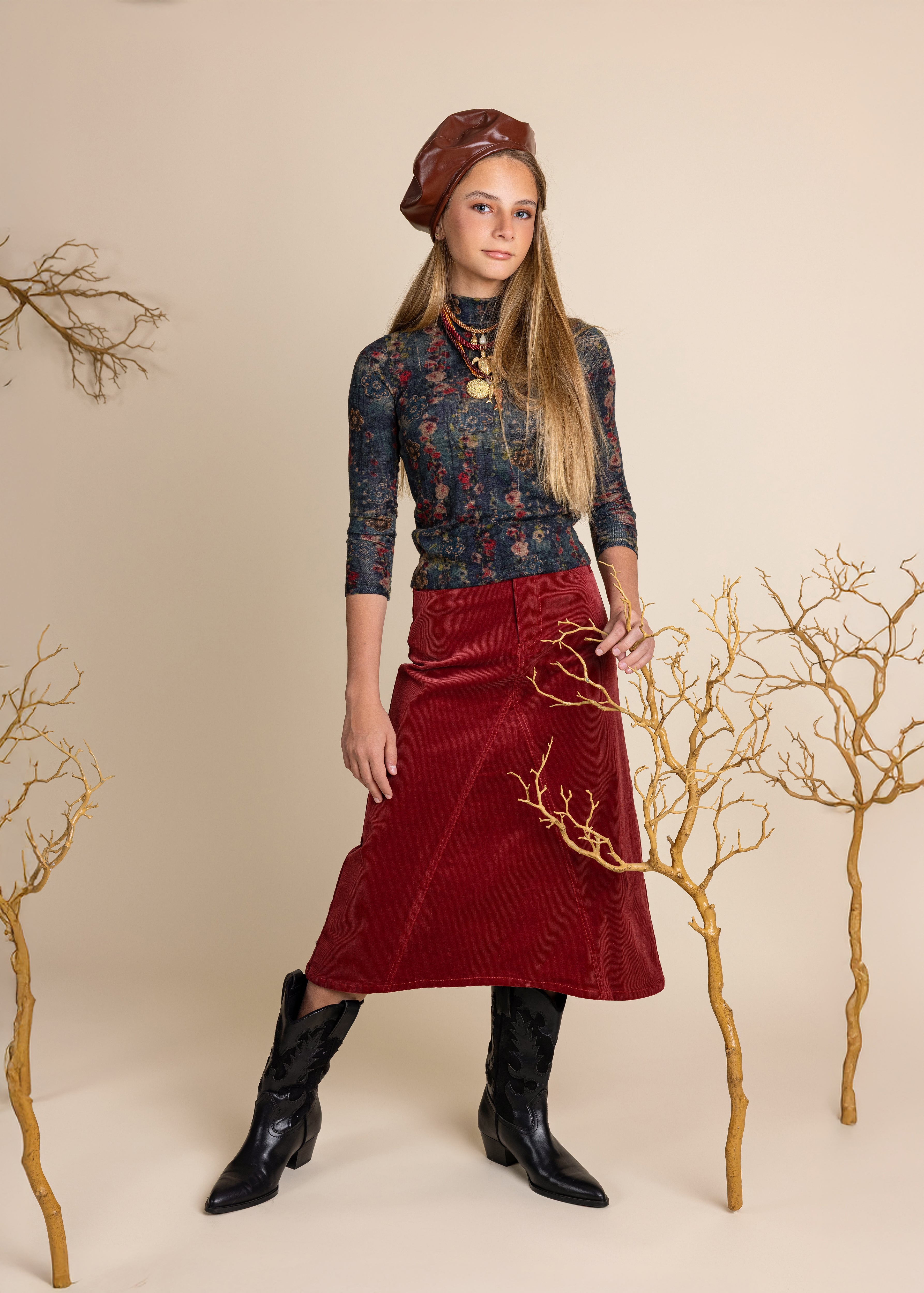 Faint Corduroy Fringe Hem Skirt