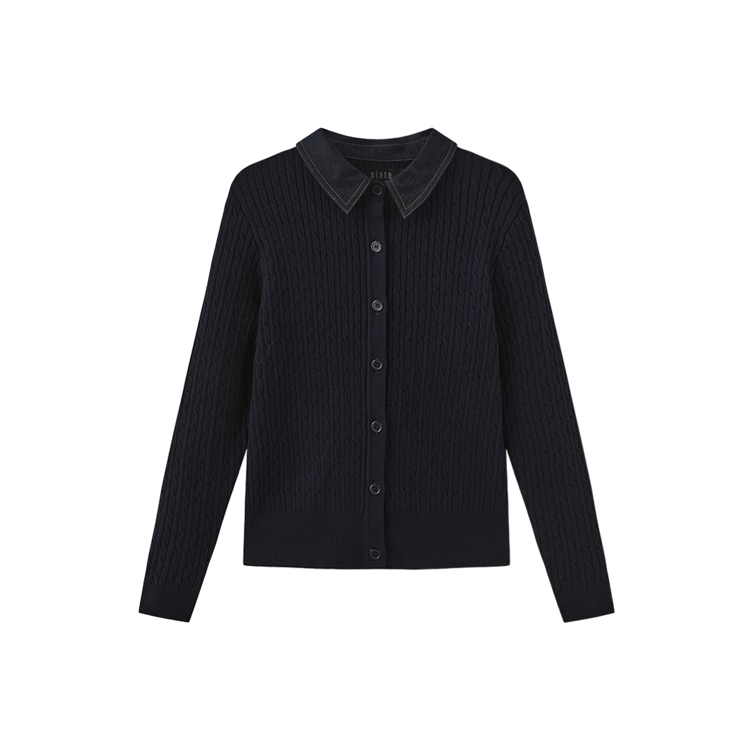 Cable Knit Contrast Fabric Cardigan
