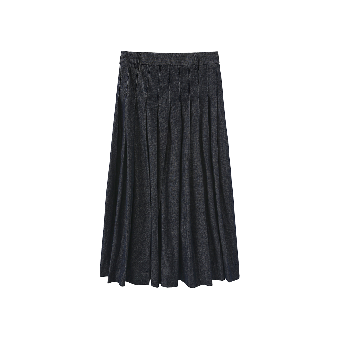Pleated Denim Skirt with Belt Loops