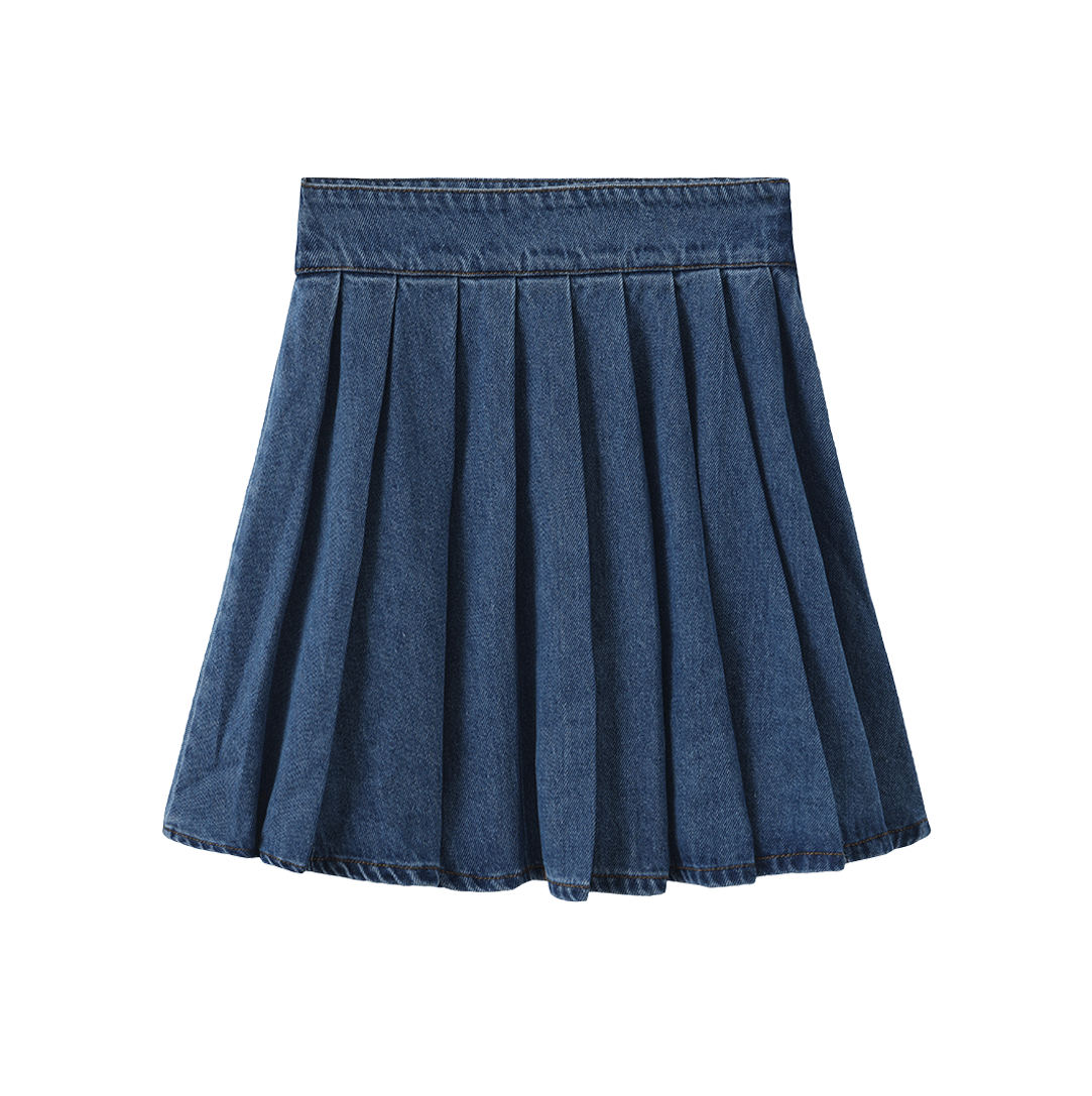 Stretch Denim Pleat Skirt