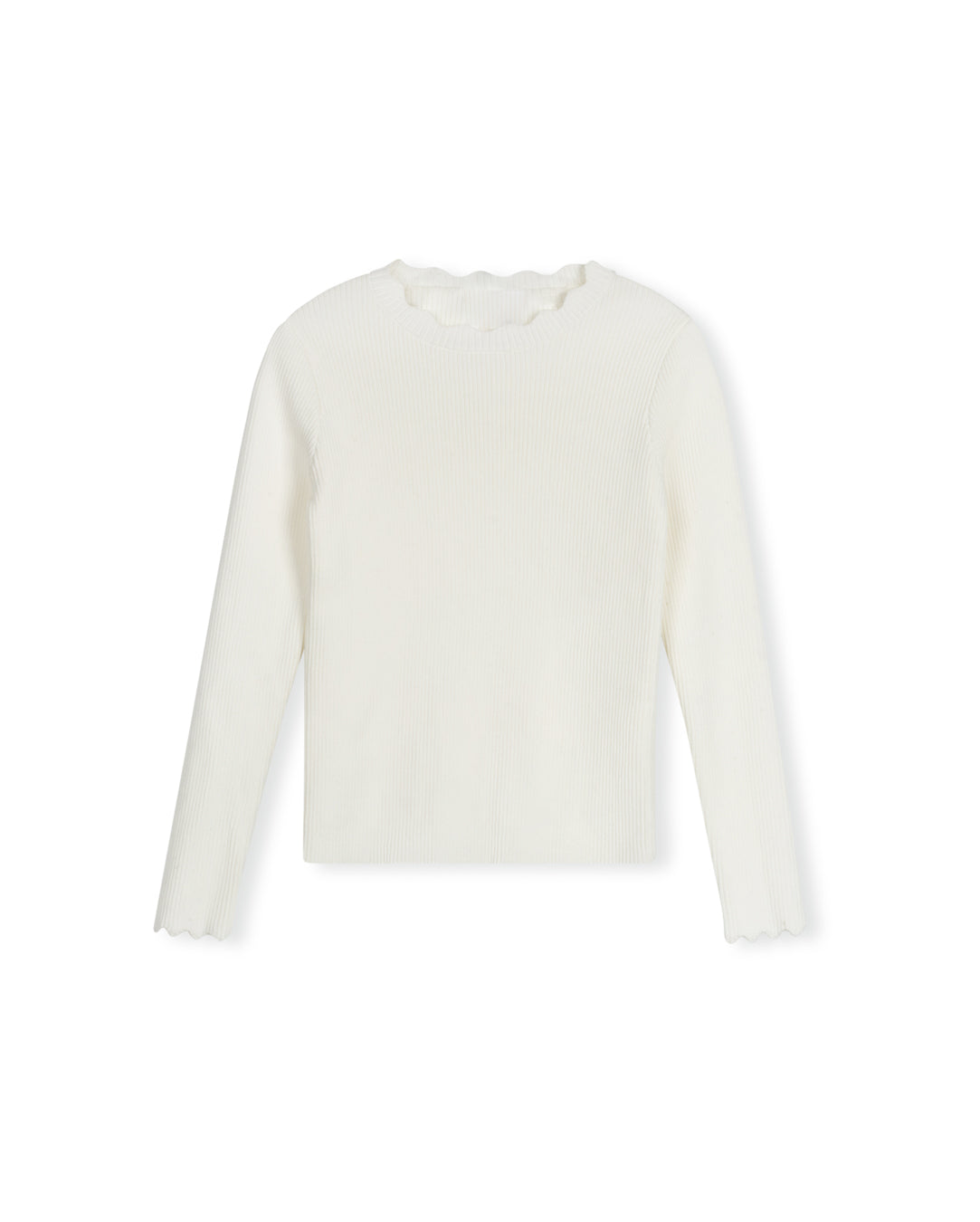 Thin Ribbed Scalloped Trim Sweater - Junees