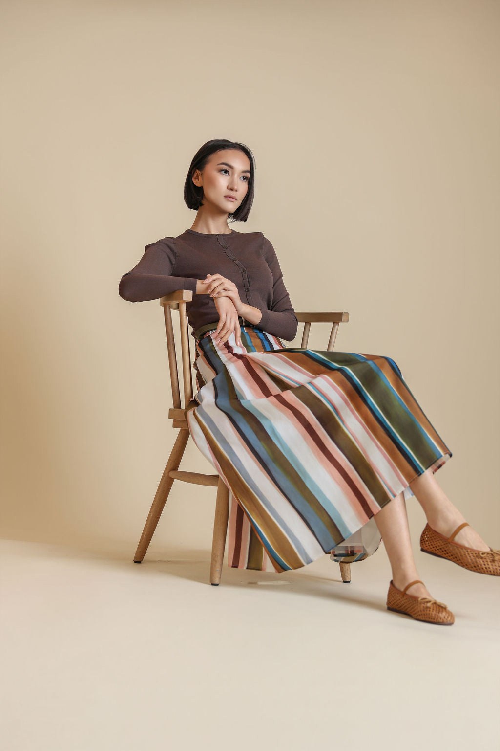 Striped Maxi Poplin Skirt