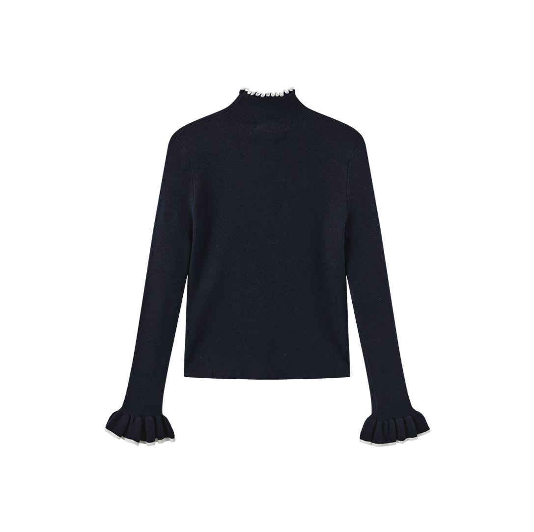 Ribbed Ruffle Mock