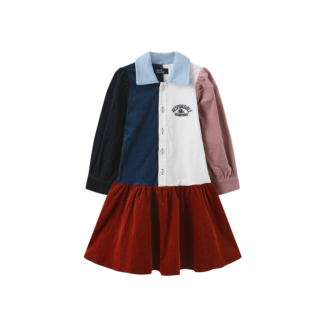 Color Block Corduroy Drop Waist Dress