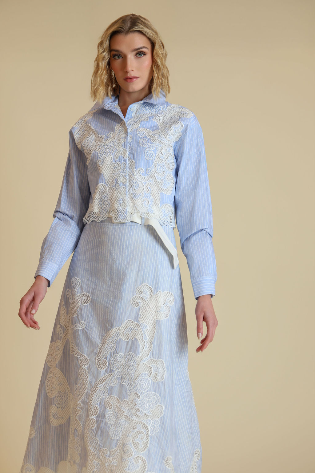 Lace Pinstripe Blouse