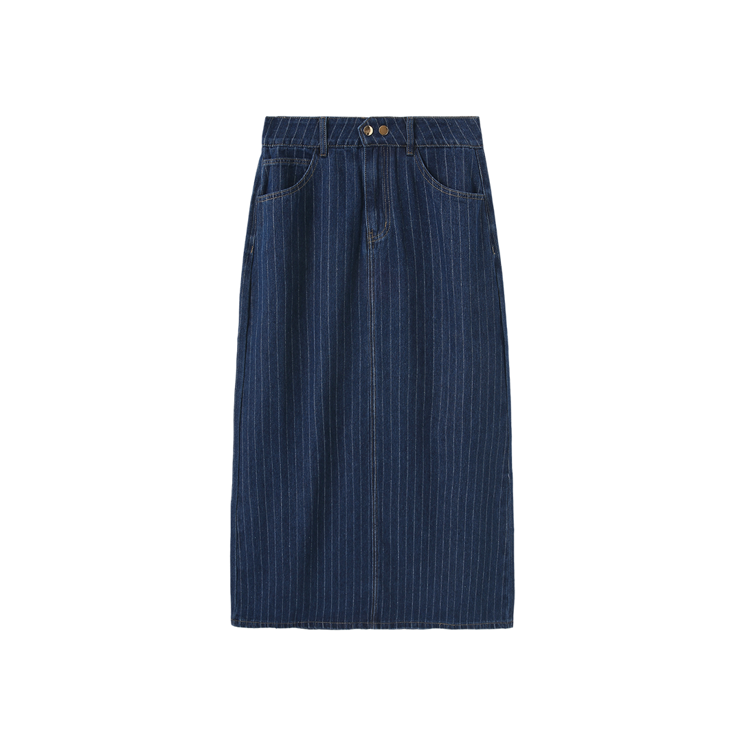 Denim Pinstripe Maxi Skirt