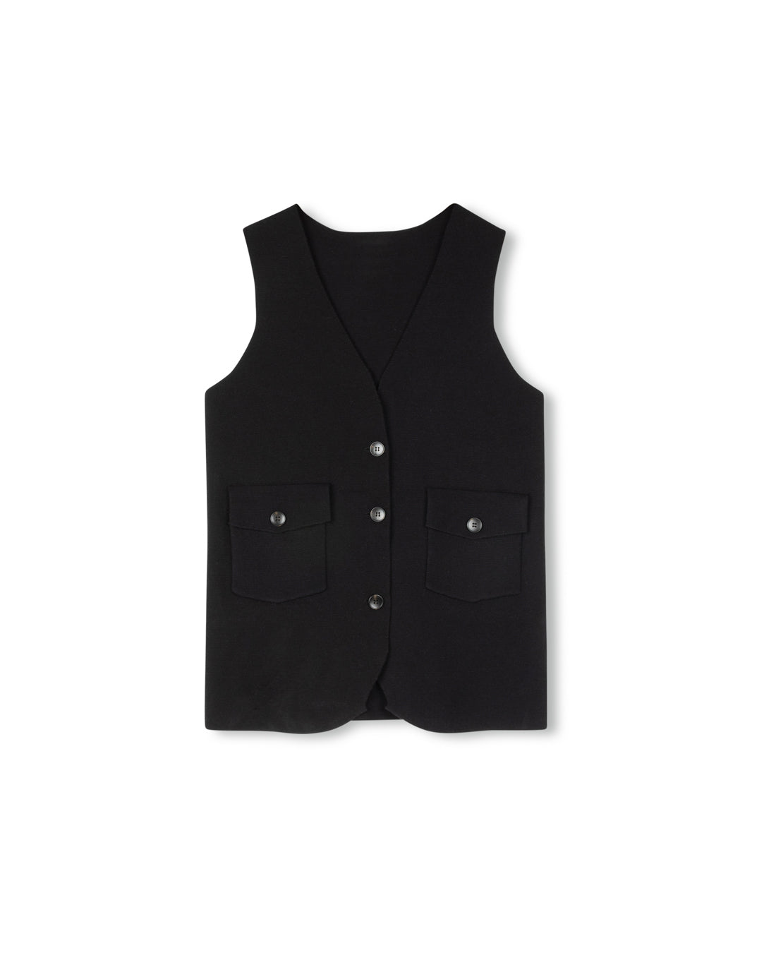 Knit Button Vest With Pockets W-22789
