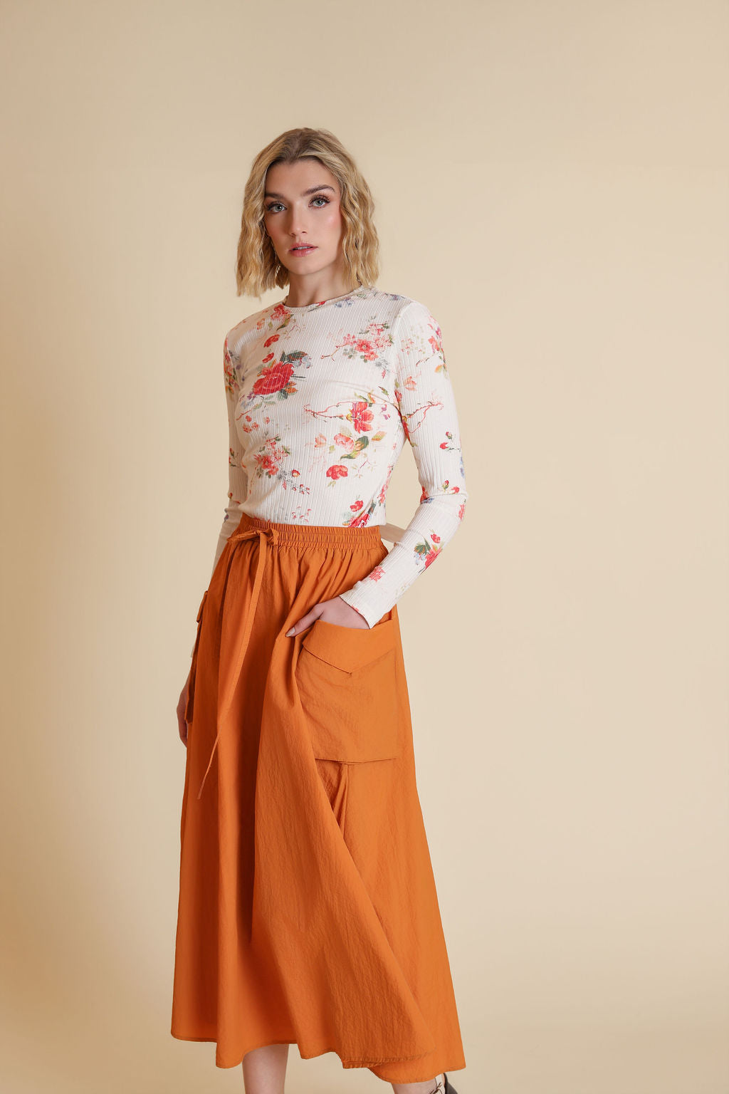 Floral Printed Ribbed Tee