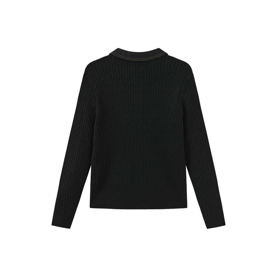 Cable Knit Contrast Fabric Cardigan