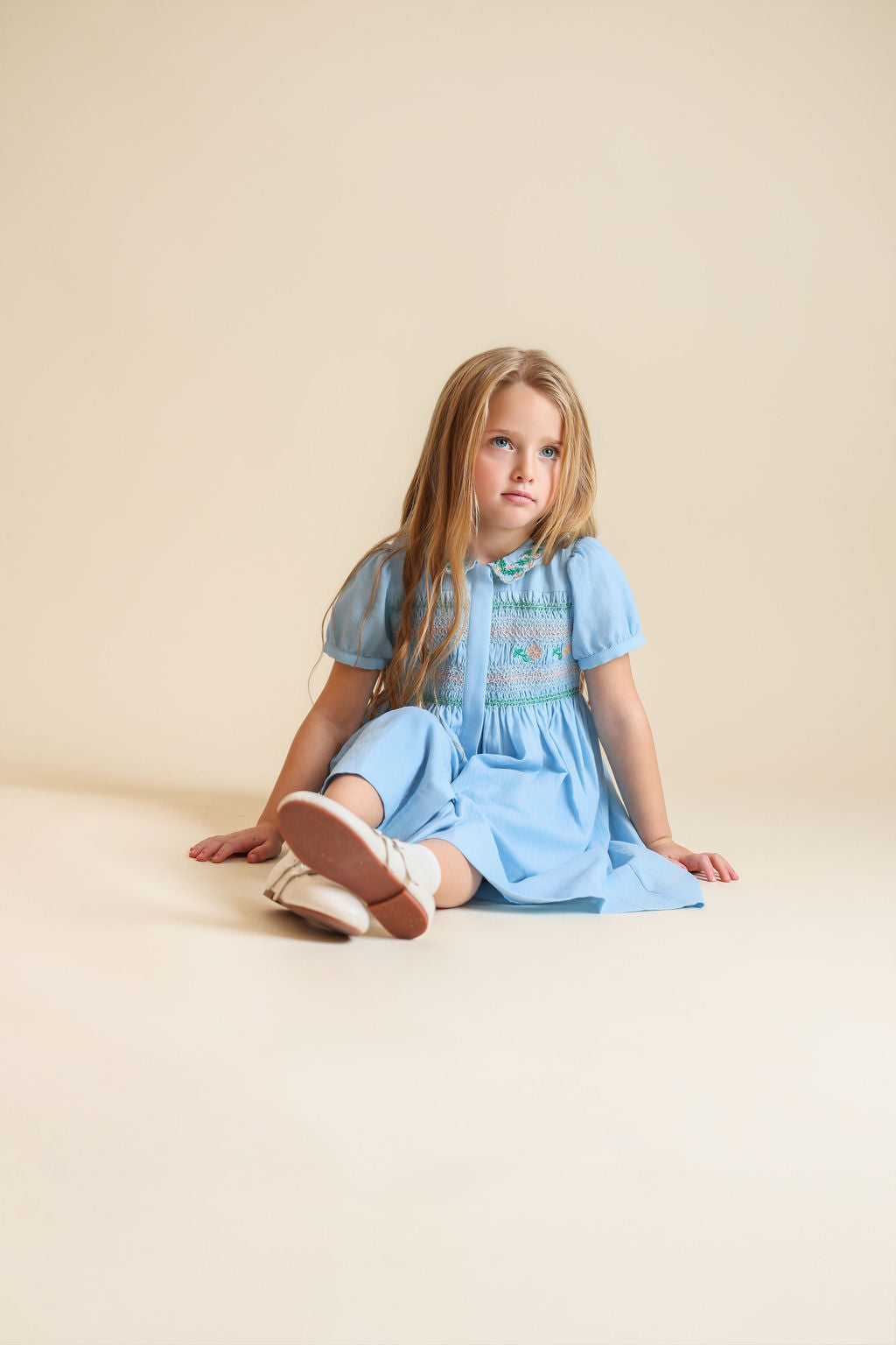 Embroidered Textured Smock Detail Dress