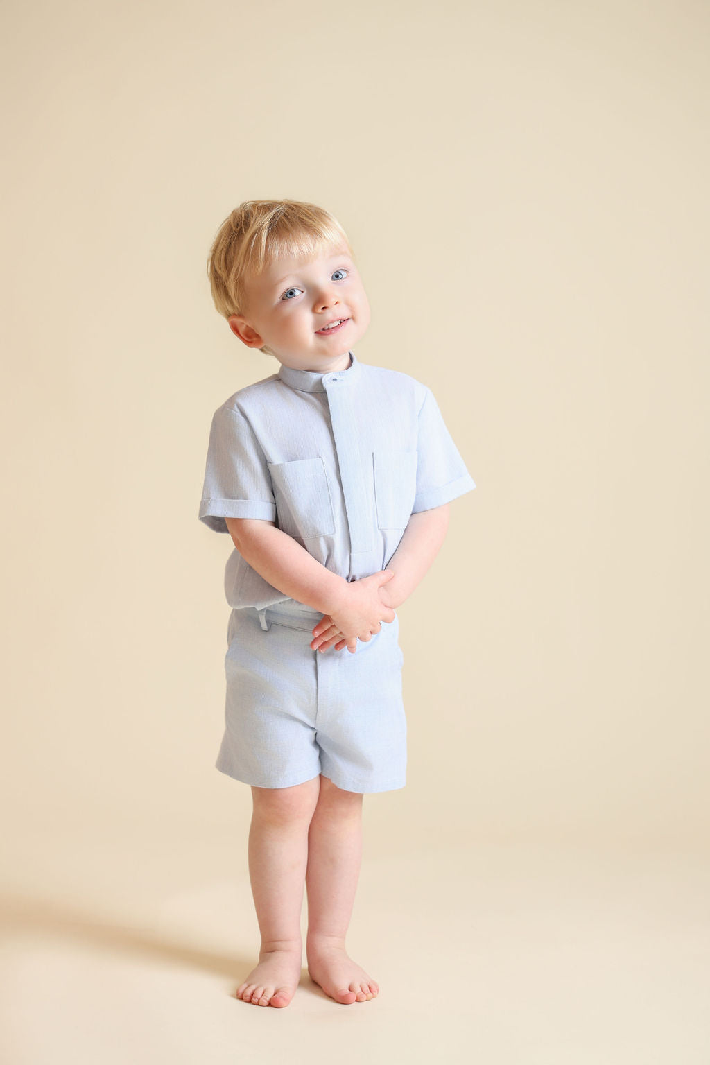 Textured Henley Blouse And Shorts