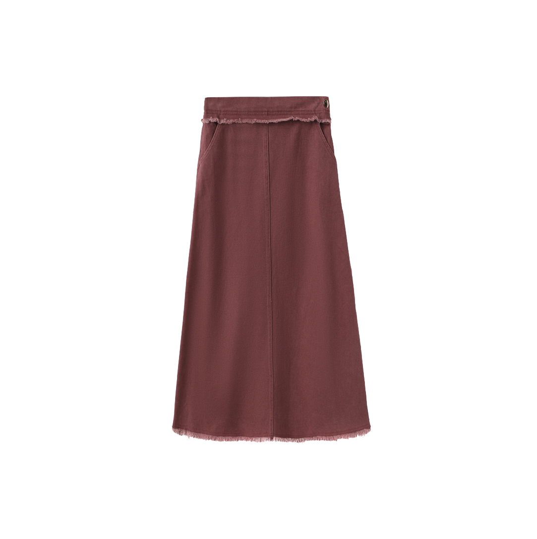 Denim Fringe Center Seam Skirt