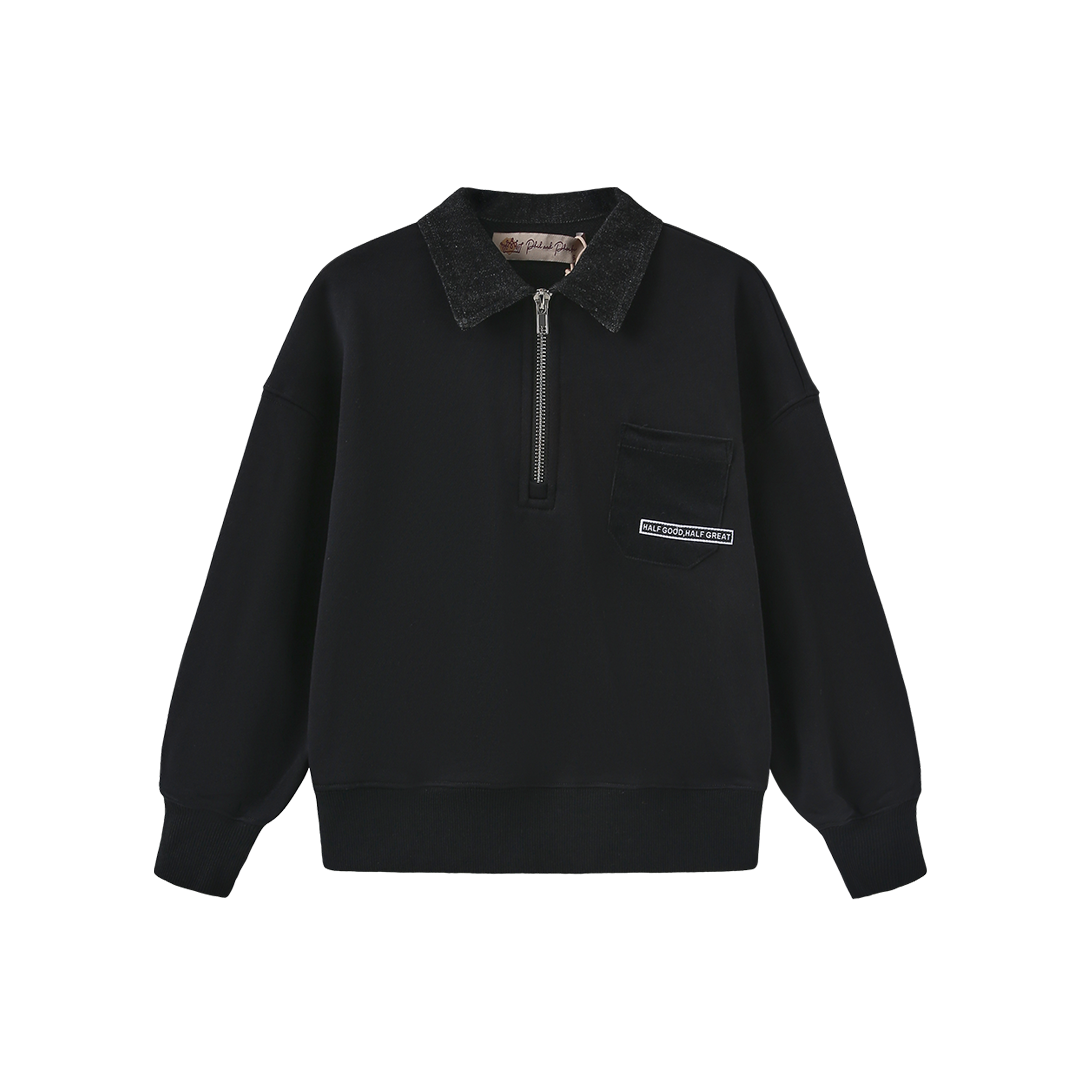 Half Corduroy Deatiled Sweatshirt