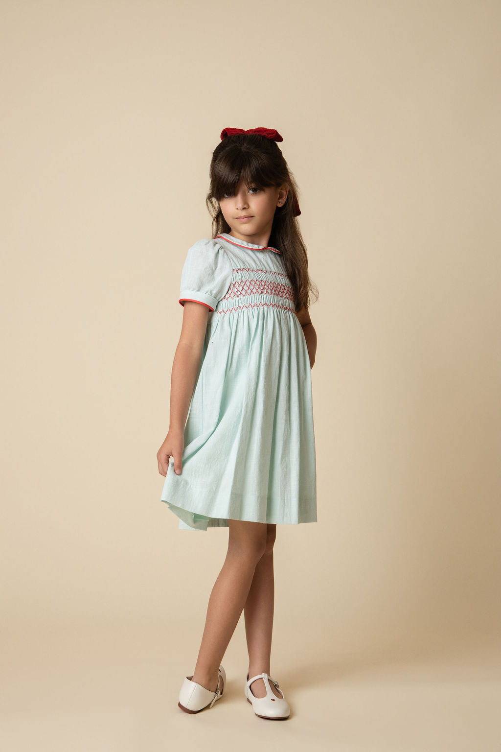 Chest Smocked Peter Pan Collar Dress