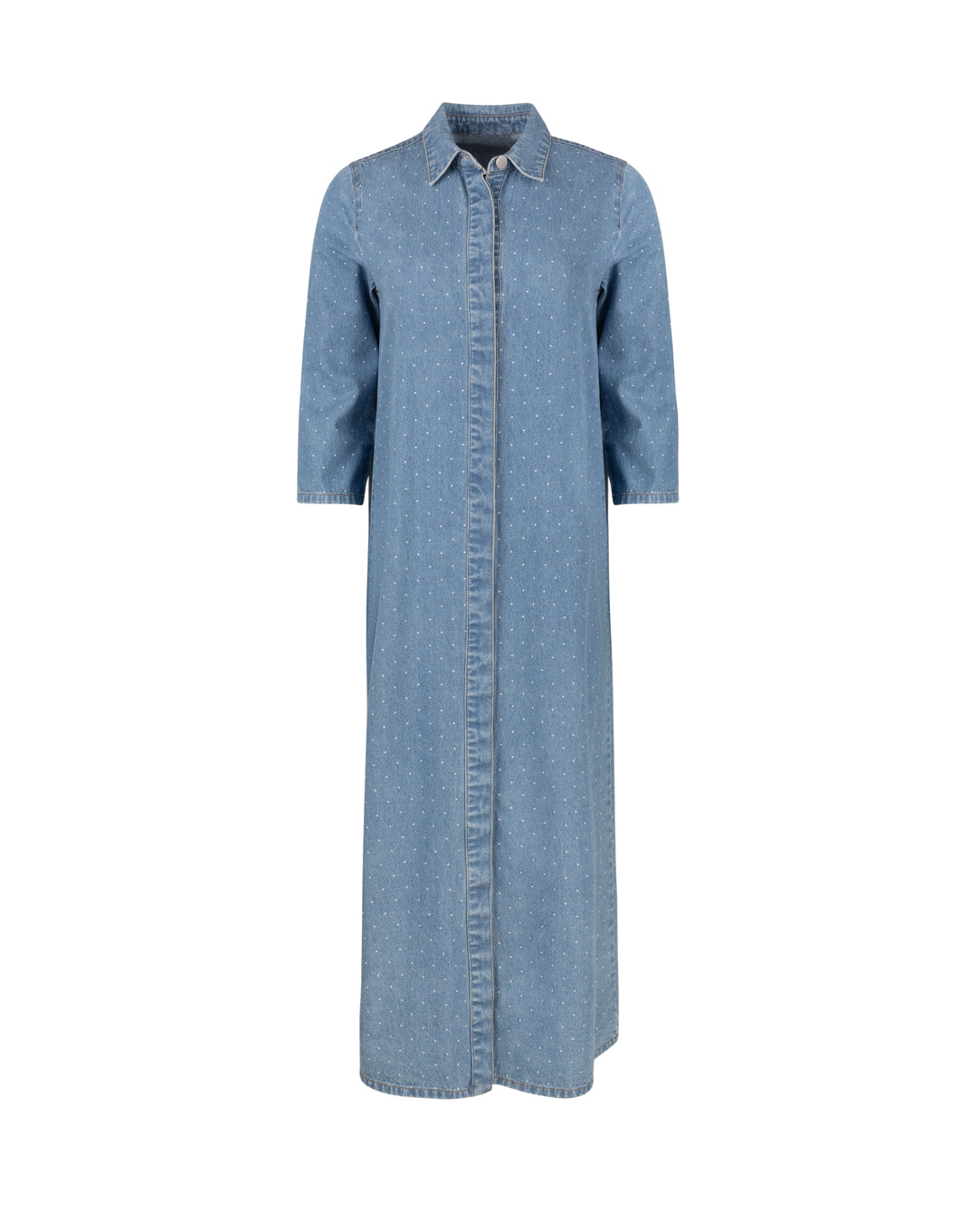 Polka Dot Denim Button Down Dress W-18404