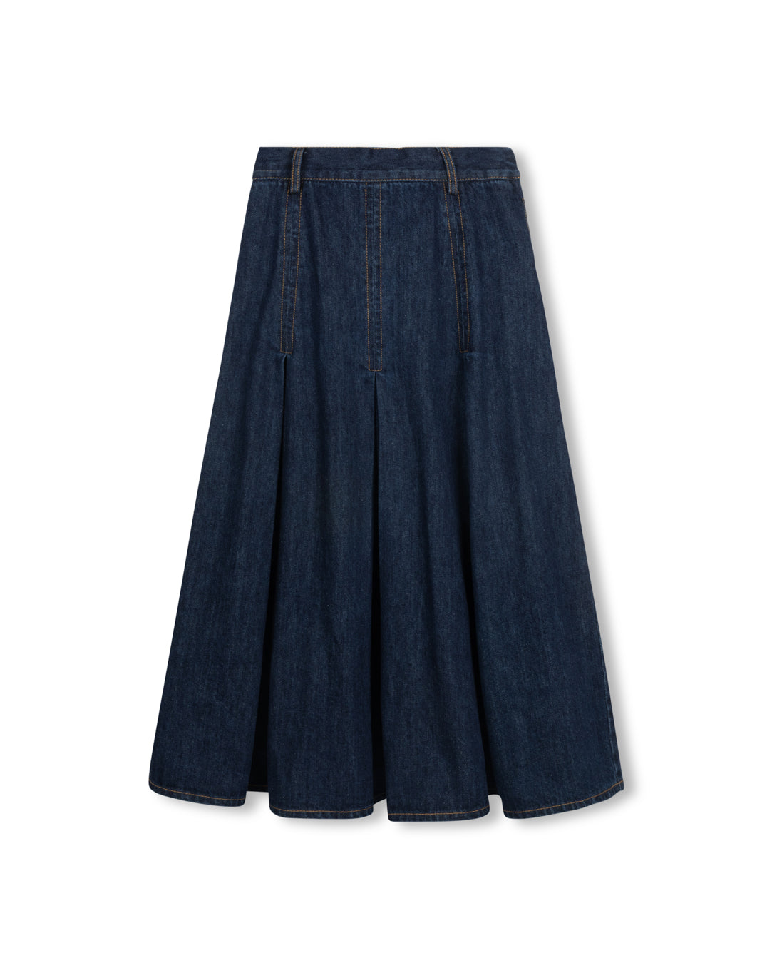 Pleated Dark And Light Denim Midi Skirt