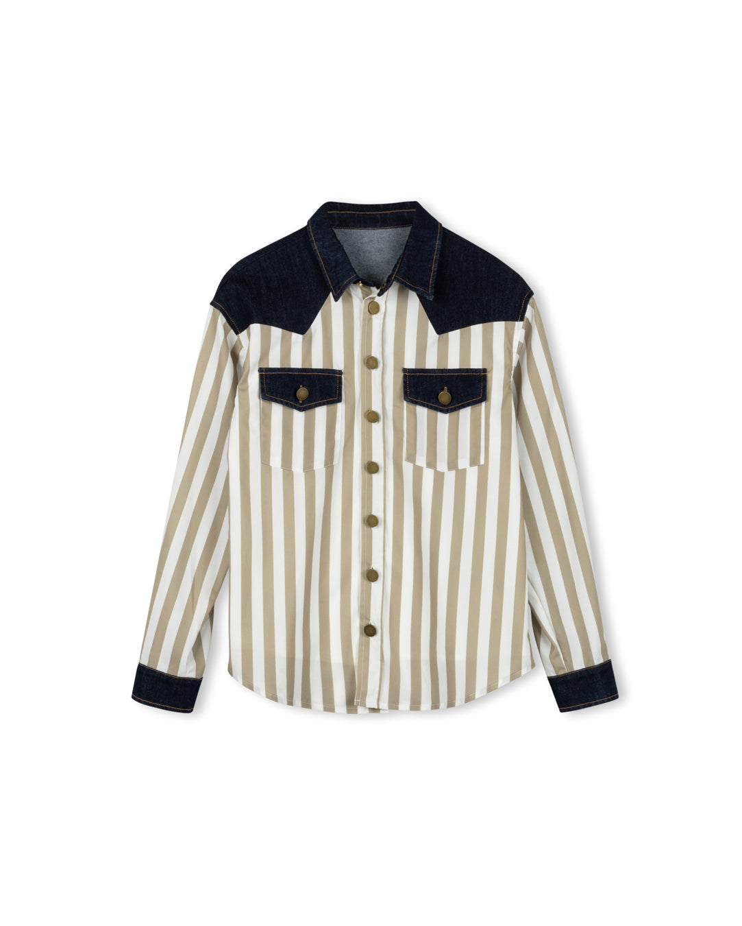 Poplin And Denim Striped Shacket