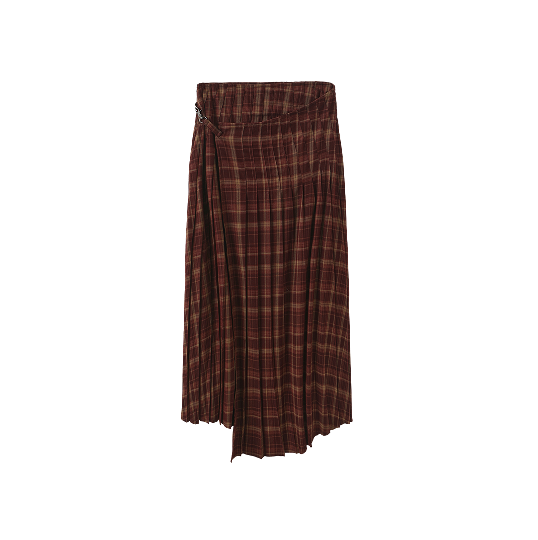 Buckle Plaid Wrap Skirt