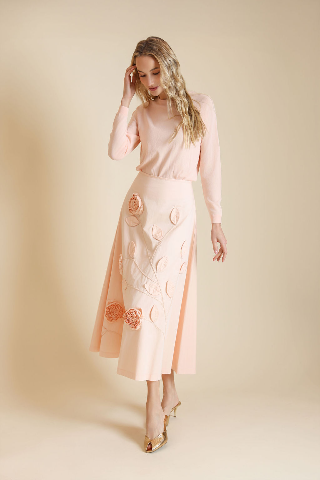 Silk Poplin Appliqued Skirt