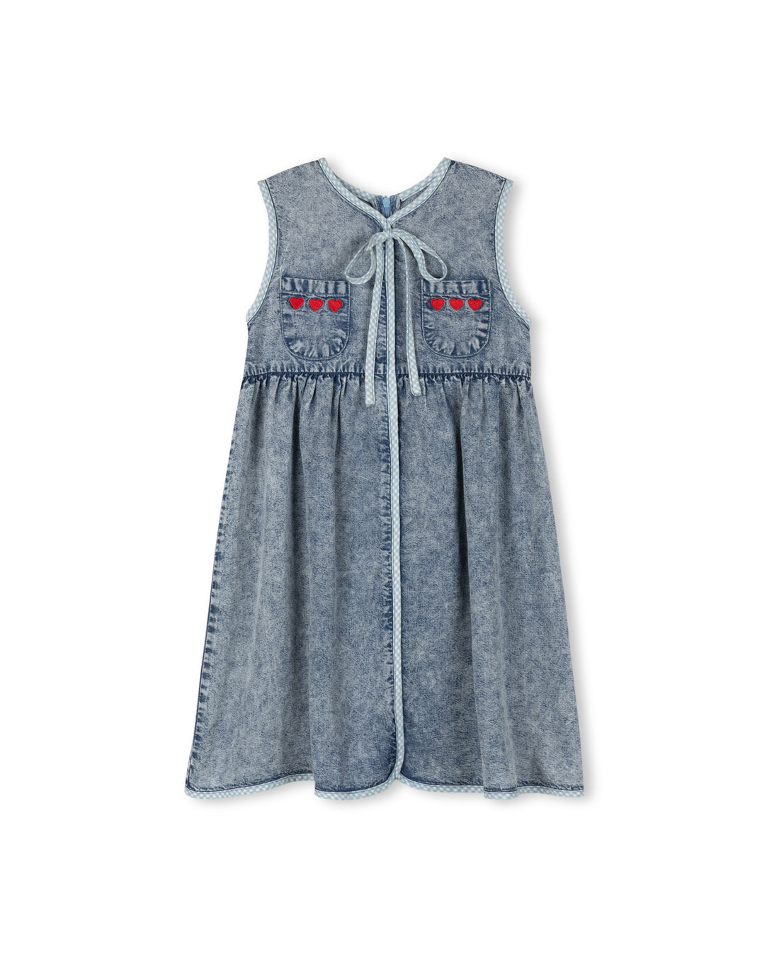 Gingham Trimmed Chambray Dress