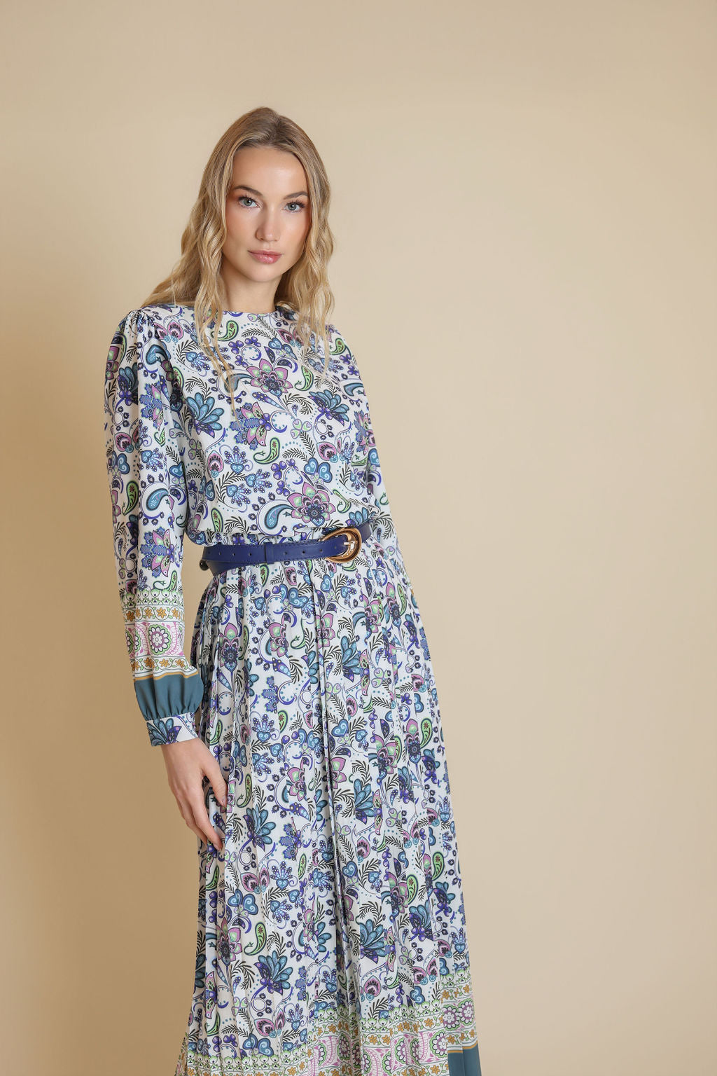 Paisley Printed Pleated Dress