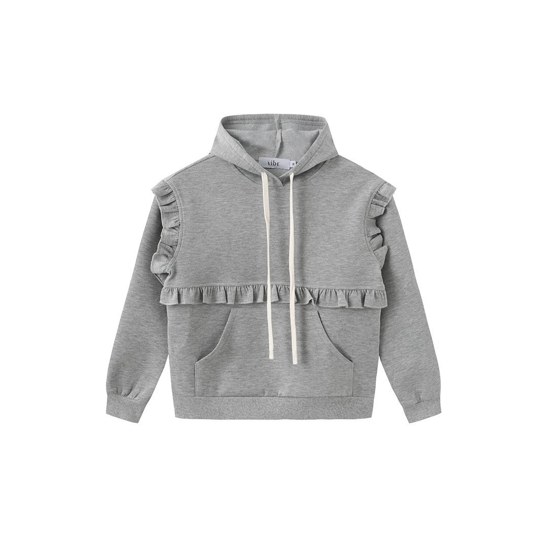 Ruffle Detailed Hooded Sweatshirt