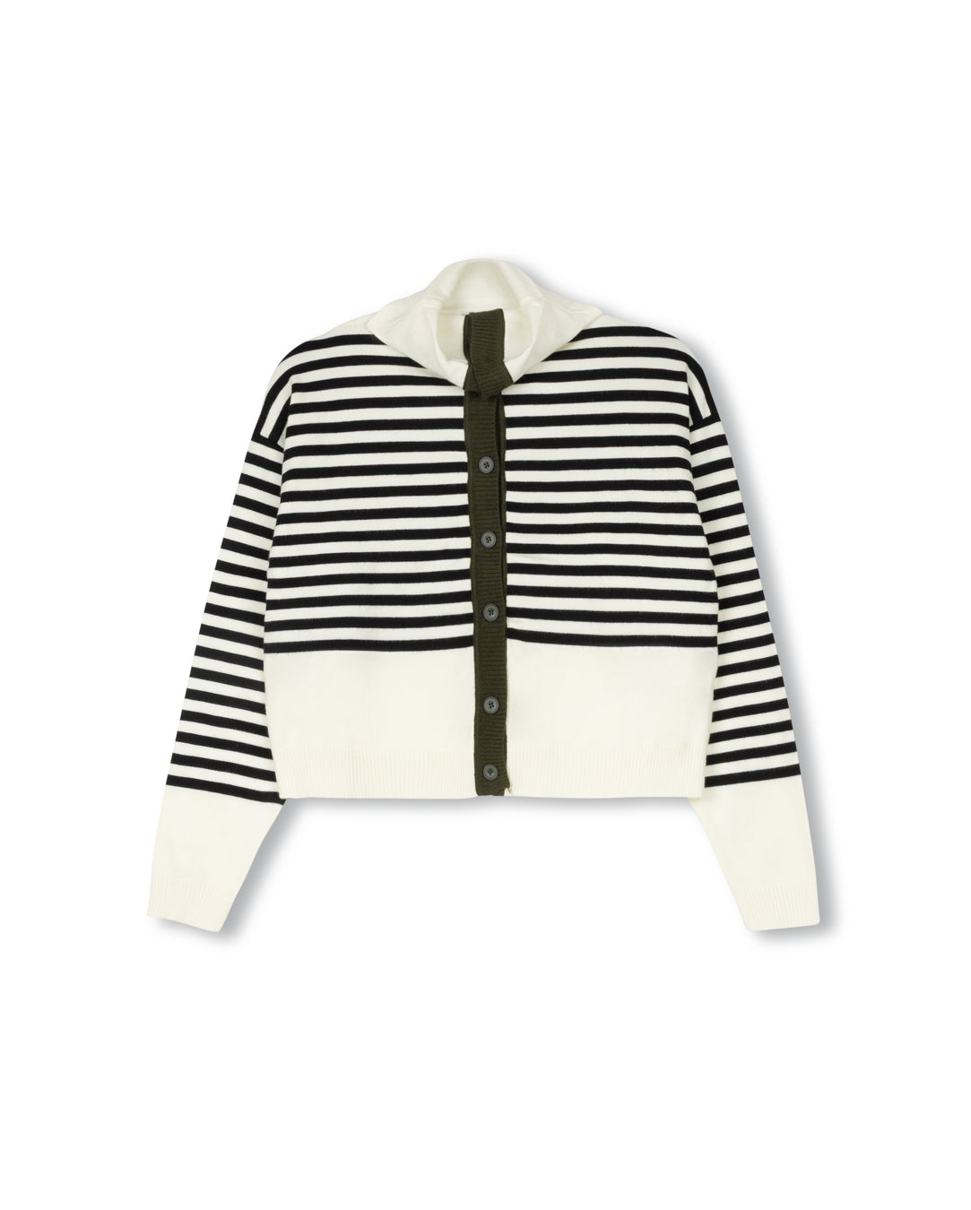 Stripe Flap Collar Knit Top W-20361