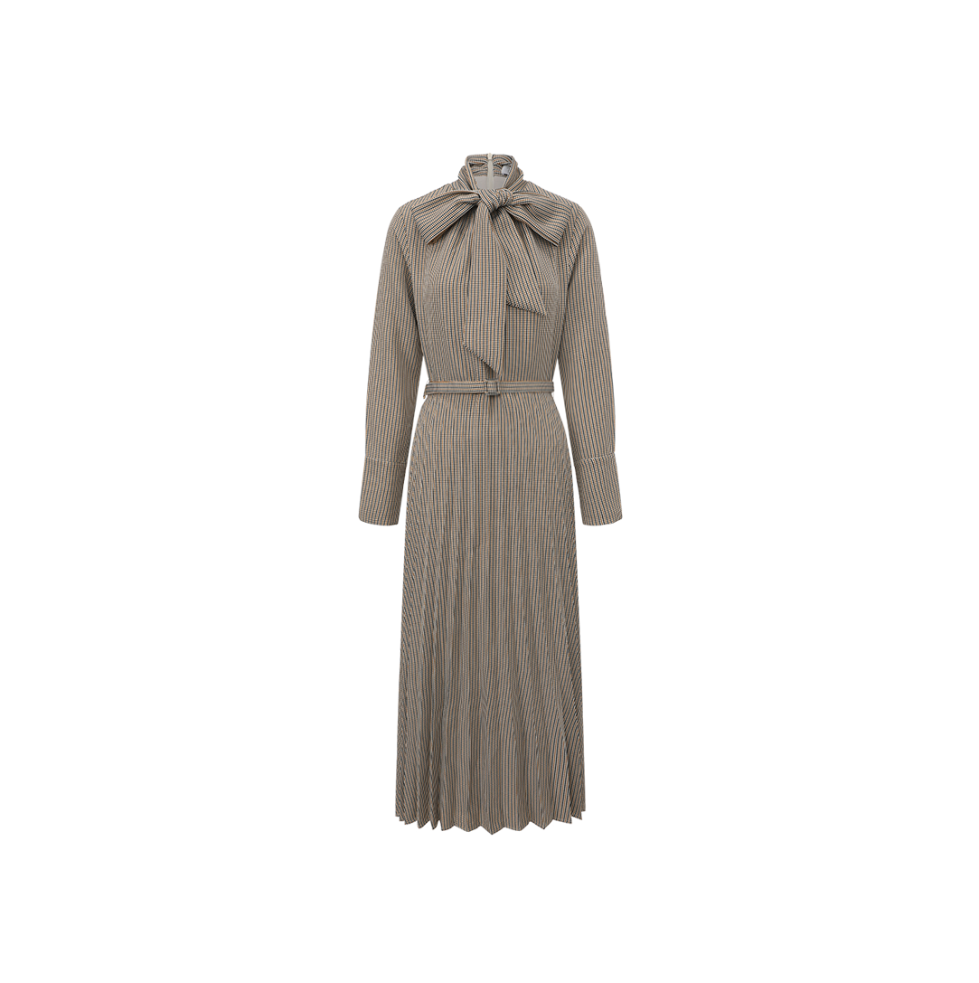 Houndstooth Pleated Midi Dress
