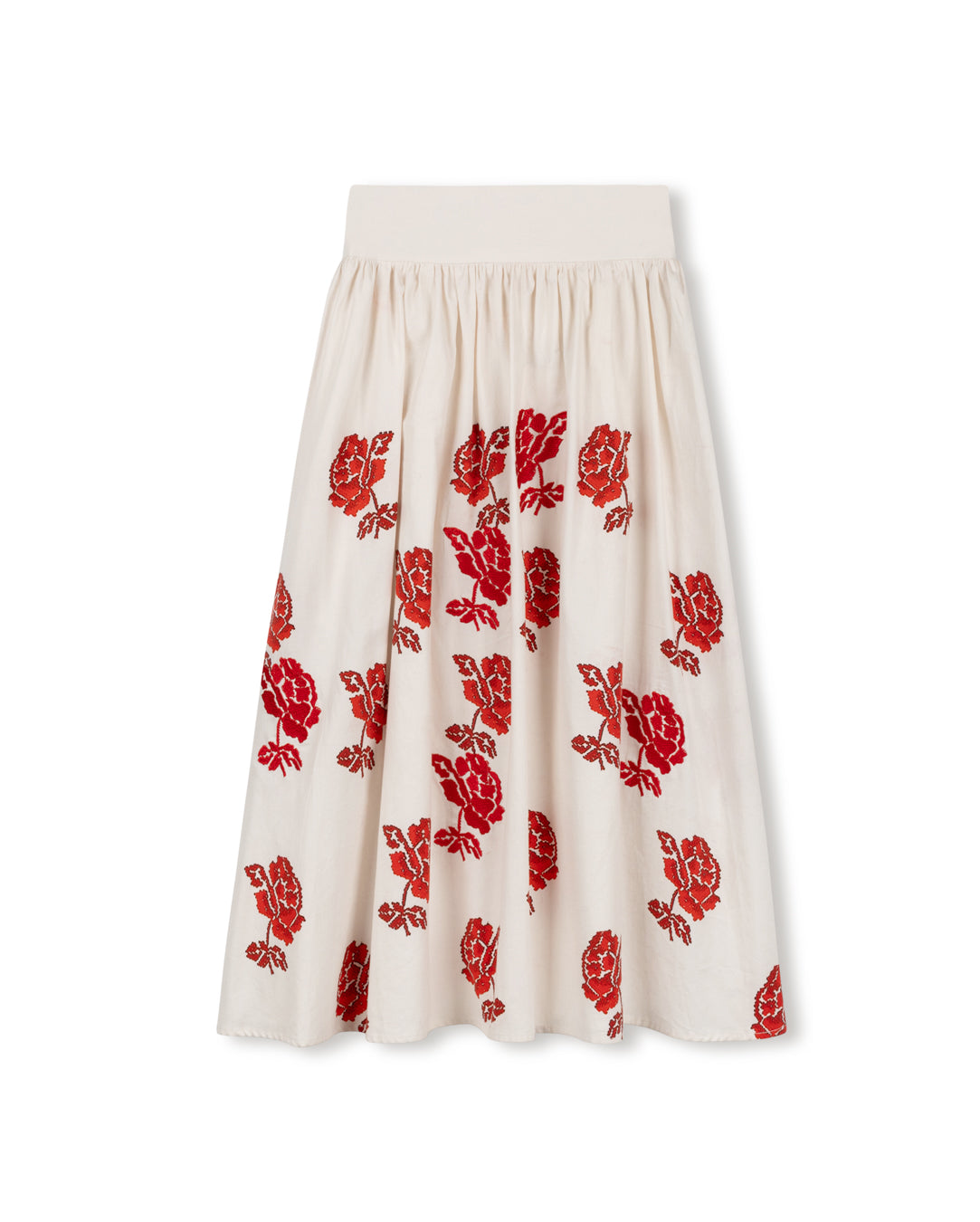 Relay Embroidered Cotton Poplin Midi Skirt