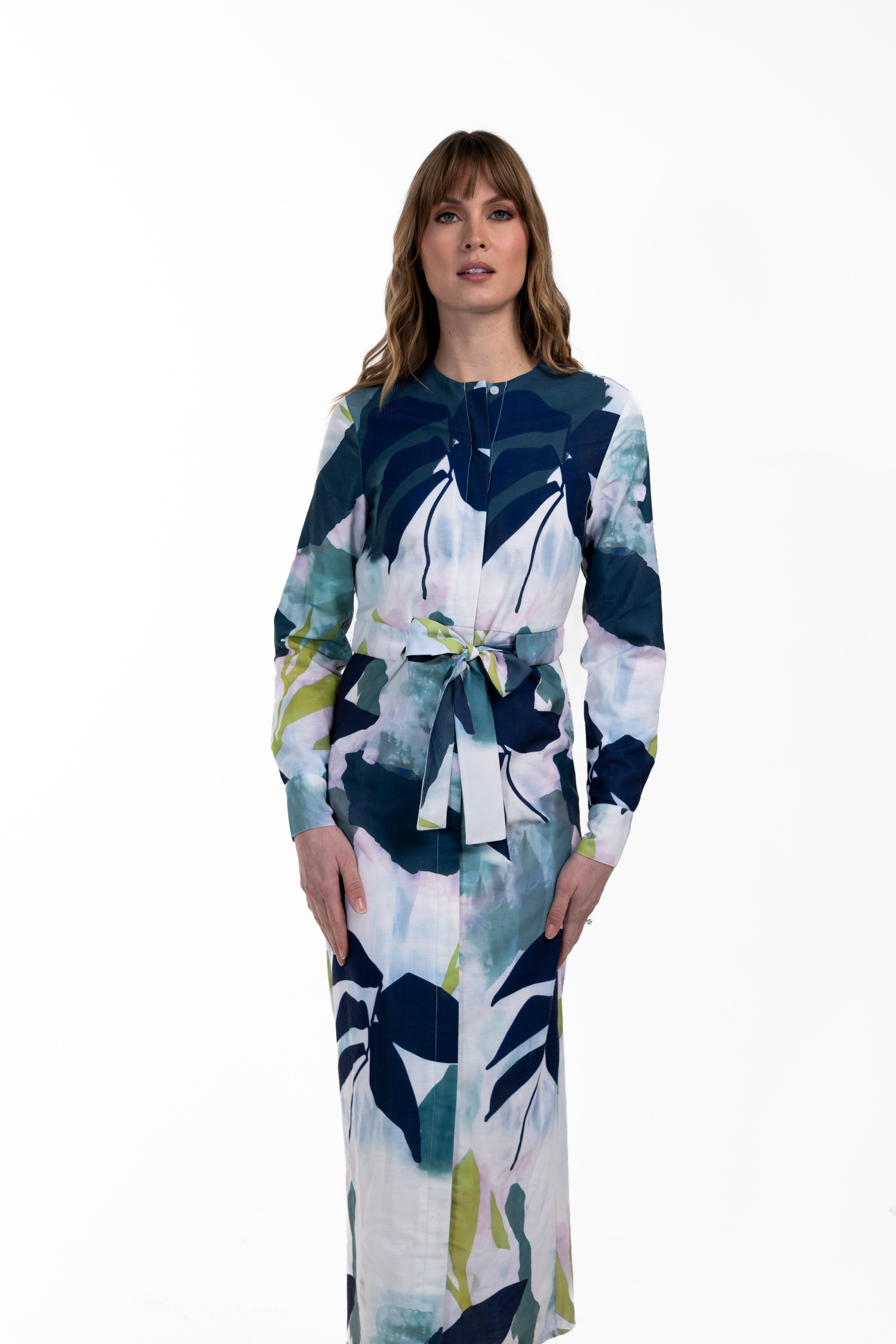 Colorful Self Belt Dress